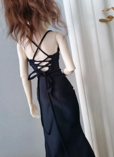 BJD Clothes Backless Lace-up Bodycon Side-slit Spaghetti Strap Dress for 1/4 1/3 Size Ball Jointed Doll