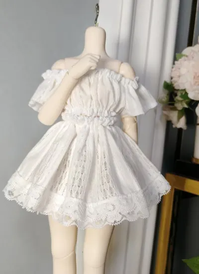 BJD Clothes Cute Lace Trim Two-piece Dress Set for 1/4 1/3 Size Ball Jointed Doll