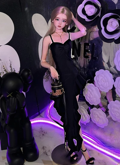 BJD Clothes Ruffle Asymmetric High-slit Spaghetti Strap Dress for 1/4 1/3 Size Ball Jointed Doll