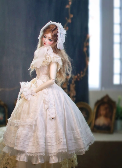 ドール用服 【Victoria】ホワイト ワンピース 女の子用 SD10/DAD64(基本胸)用 球体関節人形用 BJD