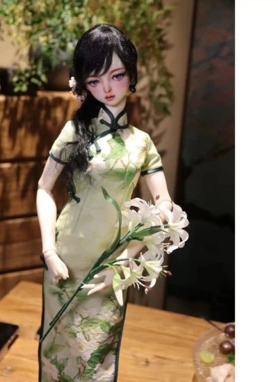 BJD Clothes [Spring Floral Shadow] Cheongsam Dress for 1/4 1/3 65cm Size Ball Jointed Doll