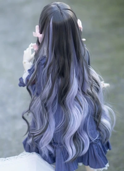 ドール用ウィッグ ロングパーマ  パープル+ブラック 女の子 YOSD/MSD/SDサイズ 球体関節人形用 BJD用