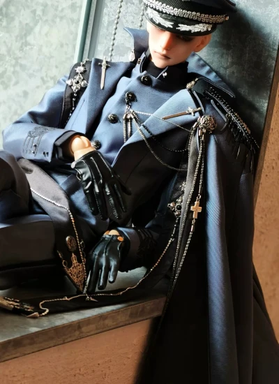 BJD Clothes Boy Military uniform - Gu Silver Black Suit for YC77 AM77 YC76 ID75 DZ75 Loongsoul73 Size Ball-jointed