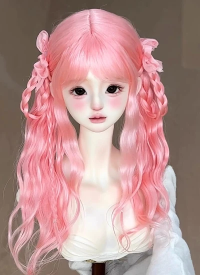 BJD Wig Long Pink Floppy Ear Ponytail Style Hair for 1/6 1/4 1/3 Ball-jointed Doll