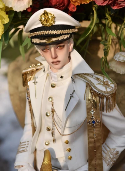 BJD Clothes Boy Military uniform - Gu White Golden Suit for YC77 AM77 YC76 ID75 DZ75 Loongsoul73 Size Ball-jointed