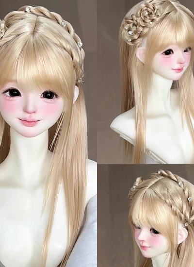 ドール用ウィッグ モヘア 亚麻色 スタイリングあり SD/小顔SD/MSD/YOSDサイズ人形用 BJD