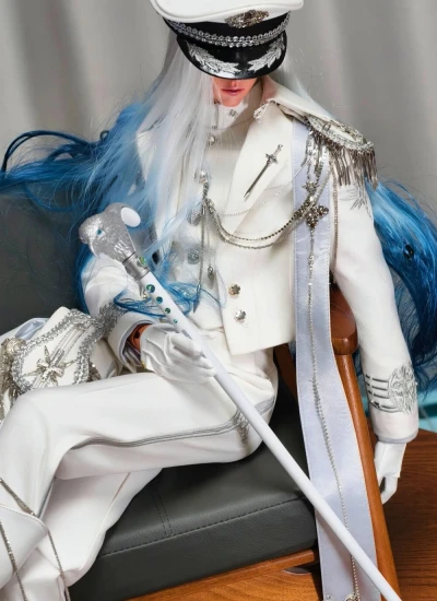 BJD Clothes Boy Military uniform - Gu White Silver Suit for YC77 AM77 YC76 ID75 DZ75 Loongsoul73 Size Ball-jointed