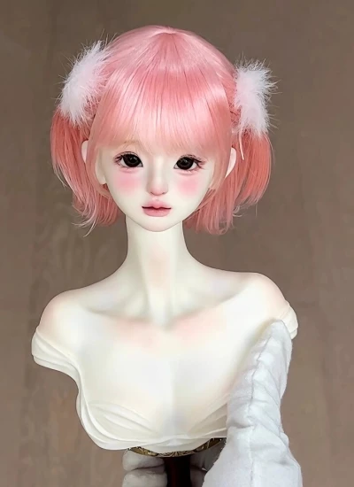 ドール用ウィッグ スタイリングあり ピンク ロシアモヘア YOSD/MSD/SDサイズ 女の子用  球体関節人形用 BJD