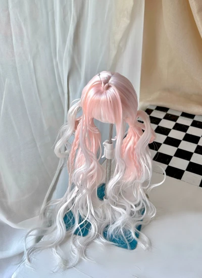 ドール用ウィッグ ロングヘアー グラデーション ピンク ホワイト ブルー ゴールド 高温糸 YOSD/MSD/SDサイズ 女の子用  球体関節人形用 BJD
