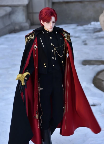 【期間限定】ドール用服 軍装【鹄】ブラックレッド Loong Soul73/HID/DZ73/ID75/YC76/YC77/AM77/DZ75サイズ BJD人形用