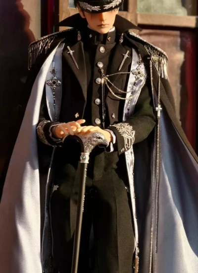 BJD Clothes Boy Military uniform - Gu Black Silver Suit for YC77 AM77 YC76 ID75 DZ75 Loongsoul73 Size Ball-jointed