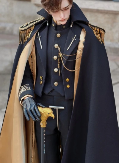 BJD Clothes Boy Military uniform - Gu Black Golden Suit for YC77 AM77 YC76 ID75 DZ75 Loongsoul73 Size Ball-jointed