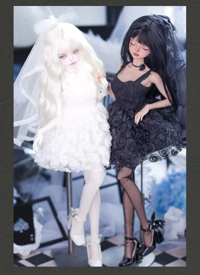 BJDドール用服 ドレス 【黑白玫瑰】ホワイト ブラック MSDサイズ人形用