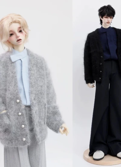 ドール用服 カーディガン ブラック グレー モヘア A517 ID75/Loongsoul73/POPO68/SD/SD10/MSDサイズ 男の子用 球体関節人形用 BJD用