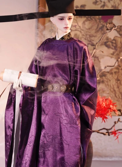 ドール用服 時代服 宋風円領袍 パープル 大MSD/マッスルMSD/70-73/75-77サイズ 男の子用 球体関節人形用 BJD用【暮山紫】
