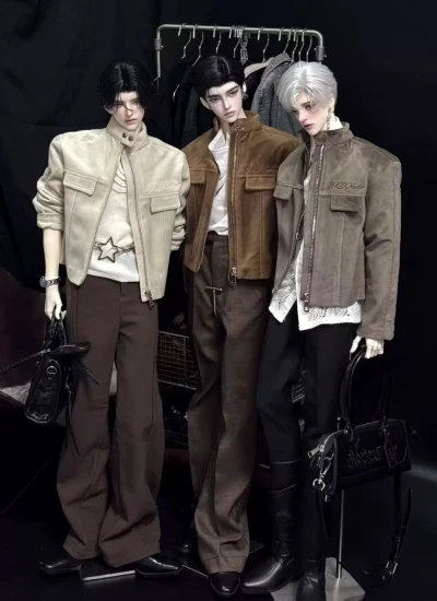 ドール用服 スエード上着 ジャケット ブラウン グレー ベージュ 77/75サイズ 男の子用 球体関節人形用 BJD用