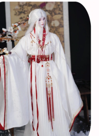 ドール用服 時代服 刺繍広袖 ホワイト 大MSD/マッスルMSD/70-73/75-77サイズ 男の子用 球体関節人形用 BJD用【暗香重】