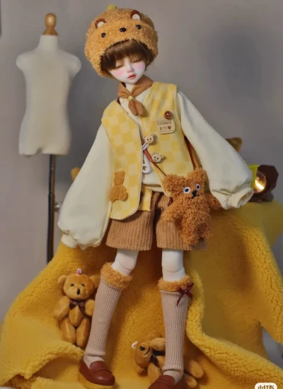 ドール用服 黄色熊ベストセットアップ YOSD/1/5/MSD/SDサイズ 男の子用 女の子用 球体関節人形用 BJD用