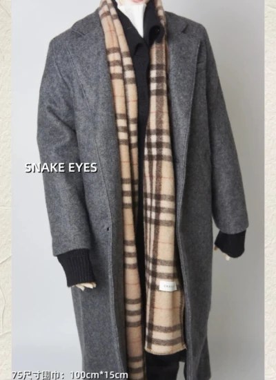 ドール用アイテム マフラー チェック柄 カシミアウール ブラウン 75cm/IMPL/SD/SOOM/DZ/AMサイズ人形通用