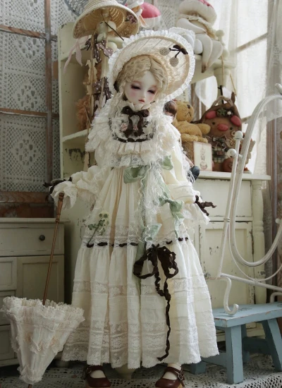 ドール用衣装セット ドレス 森ガール ベージュ 女の子用 SD/MSDサイズ 球体関節人形用 BJDDOLL