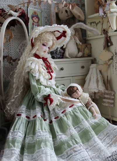 ドール用衣装セット ドレス 森ガール グリーン 女の子用 SD/MSDサイズ 球体関節人形用 BJDDOLL