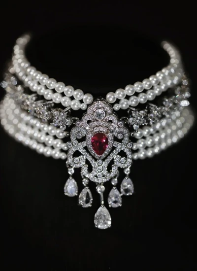 ドール用ネックレス パール  ジルコニア ホワイト ブルー レッド 飾り物 75人形用 BJD用