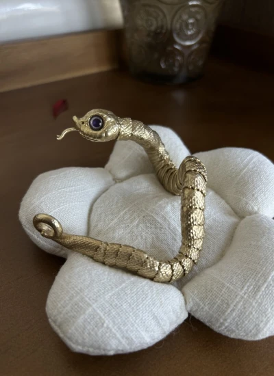 ドール用ペット mini蛇 ｢掌中の愛玩・ブタハナヘビ｣ 24.5cm 3Dプリント＋蝋型鋳造法 金属製 ゴールド色 球体関節人形 BJD DOLL 【游吟童画】