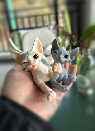 ドール本体 ペット ハーネスキャット 毛なし猫  無毛猫 高品質の3Dプリント製品 10cm BJD用