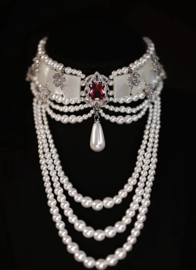 ドール用ネックレス パール  ジルコニア ホワイト レッド ブルー 飾り物 SD/70/75人形用 BJD用