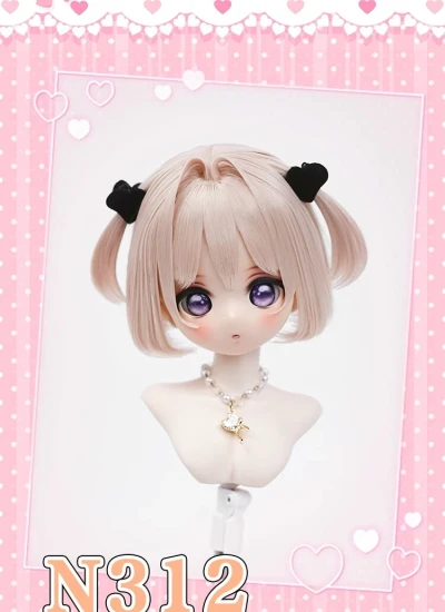 ドール用ウィッグ ショートヘアー【N312】二次元 スタイリングあり ピンク/グレー/ブラウン/ゴールド/ブラック/ホワイト/ブラック SDサイズ人形用 BJDDOLL