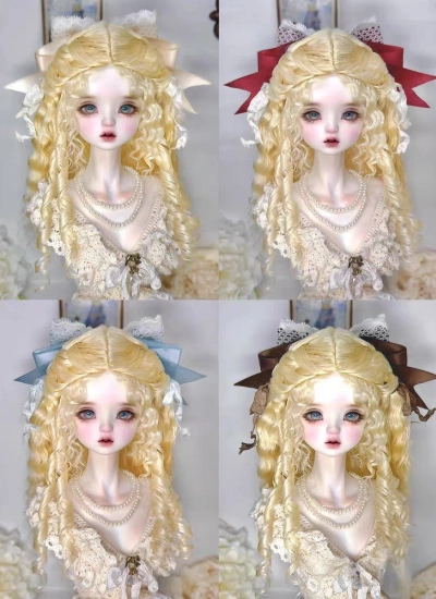 ドール用ウィッグ モヘア スタイルあり ブラック ゴールド 亜麻色 ワインレッド ブラウン MSD/小顔SD/SDサイズ人形用 BJD用