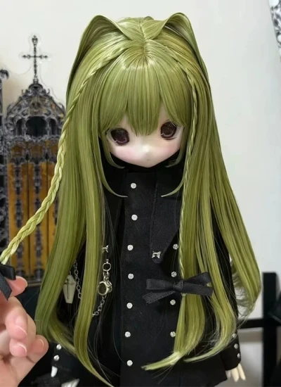 ドール用ウィッグ グレー 前髪 スタイリングあり ピンク/グリーン/ブルー/ホワイト/ブラック SD/小顔SD/MSDサイズ用 球体関節人形用 BJD用