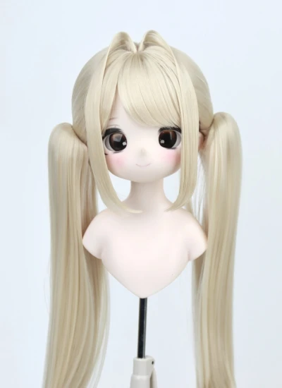 ドール用ウィッグ ロングツインテール 前髪 スタイリングあり ゴールド SDサイズ 球体関節人形用 BJD用