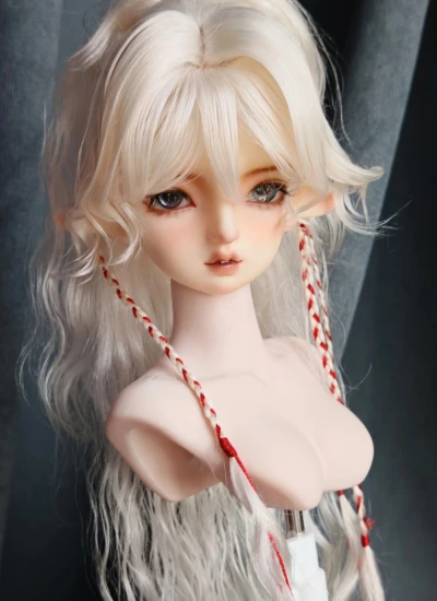 ドール用モヘアウィッグ 祚山 (zuò shān) 用 ブラック+レッド ブラック ホワイト MSD/小顔SD/SD