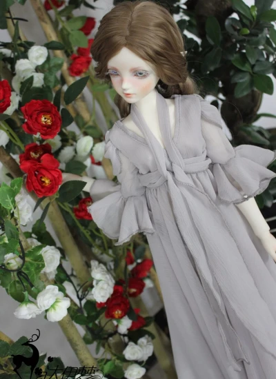ドール用服 ワンピース ライトグレー 女の子用 MSD/SD/SD16サイズ 球体関節人形用 BJD用