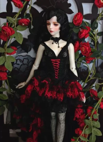 ドール用服 ワンピース ブラック+レッド 女の子用 MSD/SD/SD16サイズ 球体関節人形用 BJD用
