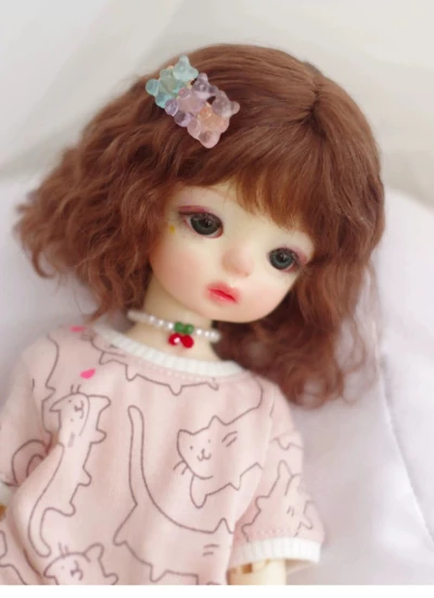 即納 BJDドール用 ウィッグ パーマ ダックブラウン モヘア SDサイズ人形用