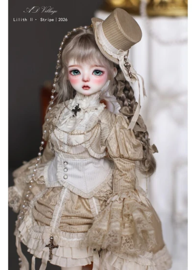 【数量: 10点限定】ドール用服 【Limited Lilith II · Stripes Gold(Black tea)】生成色 女の子用 41cm 球体関節人形用 BJD用