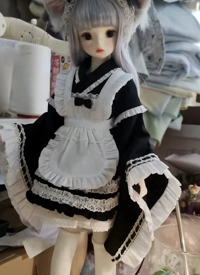 日本国内即納 1セット ドール用服 洋服セット ｢和風メイド｣  ブラック MDD/MSD/1/4サイズ人形通用 BJD【久久酱的星空】