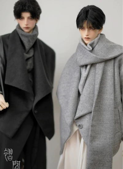 ドール用服 アウター ウール ライトグレー ブラック 70/73/ID75/77サイズ 男の子用 BJD人形用