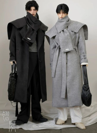 ドール用服 ロングコート ウール ライトグレー ダークグレー ブラック 70/73/75/77サイズ 男の子用 BJD人形用