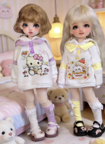 ドール用服 ワンピース 女の子用 イエロー パープル  MSD/YOSD/Kumako/1/5/サイズ人形用 BJDDOLL