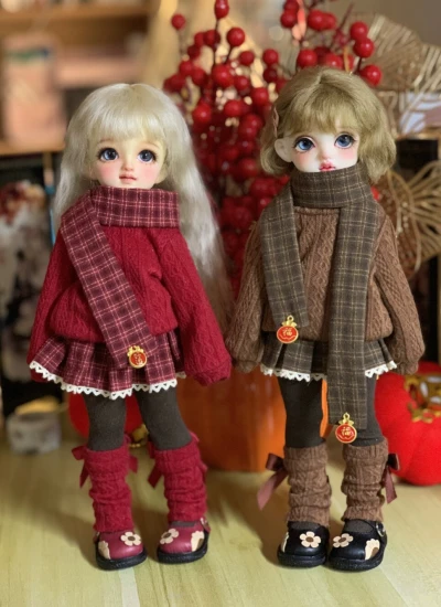 ドール用服 ワンピース 女の子用 レッド ブラウン  MSD/YOSD/Kumako/1/5/サイズ人形用 BJDDOLL