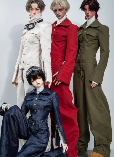 BJDドール用服 オーバーオール【荒漠飙马】 ホワイト レッド グリーン ダークブルー 63cm女/68cm女/ID75サイズ人形用