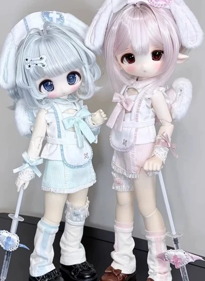 ドール用服 「癒し兎」衣装セット ピンク ブルー 女の子用 三挿六/幼SDサイズ人形用 球体関節人形用 BJD用