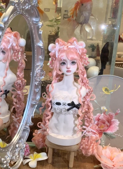 ドール用ウィッグ    パーマヘア ミルク絲  ピンク  YOSD/MSD/小顔SD/SDサイズ用 BJD用