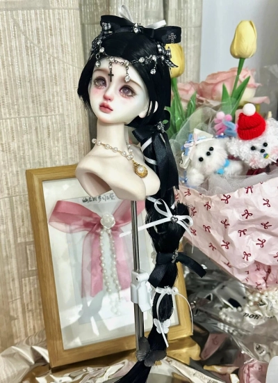 ドール用ウィッグ  ツインテール パーマヘア ミルク絲  ブラック  YOSD/MSD/小顔SD/SDサイズ用 BJD用