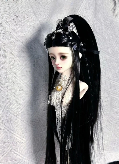 ドール用ウィッグ  テール  パーマヘア ミルク絲  ブラック  YOSD/MSD/小顔SD/SDサイズ用 BJD用