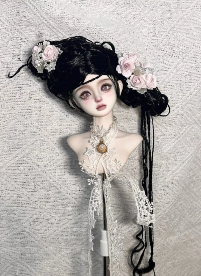 ドール用ウィッグ   パーマヘア ミルク絲  ブラック  YOSD/MSD/小顔SD/SDサイズ用 BJD用