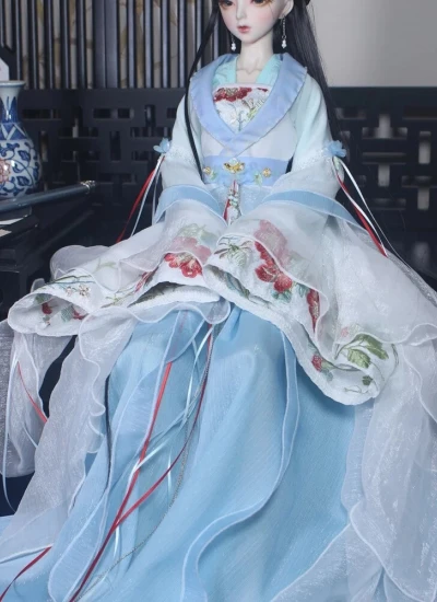 ドール用服 時代服 漢服 刺繍 ライトブルー 女の子用 MSD/SD/SD16サイズ人形用 BJD用